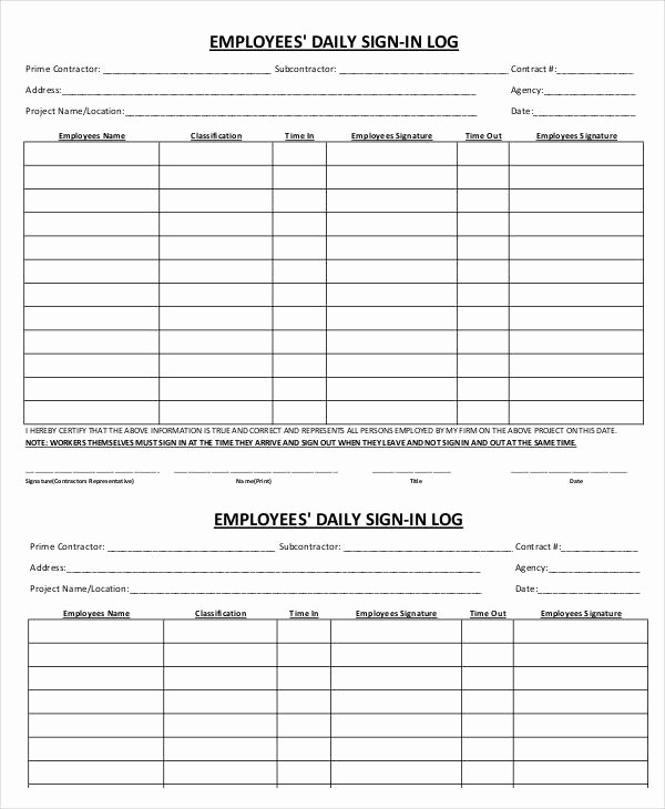 Contractor Sign In Sheet Template Lovely Employee Sign In Sheets 8 Free Word Pdf Excel