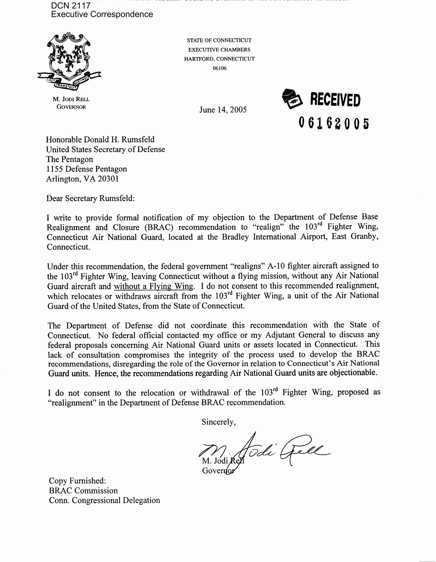 Copy Of A Reference Letter Luxury Letter From Ct Gov Rell to Secretary Rumsfeld and
