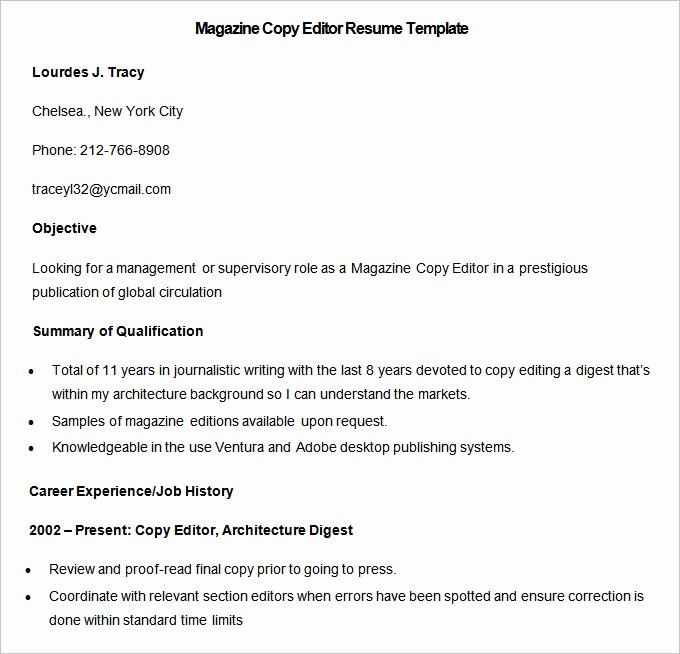 media resume template