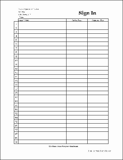 Copy Of Sign In Sheet Unique Free Easy Copy Basic Pany Sign In Sheet Tall From