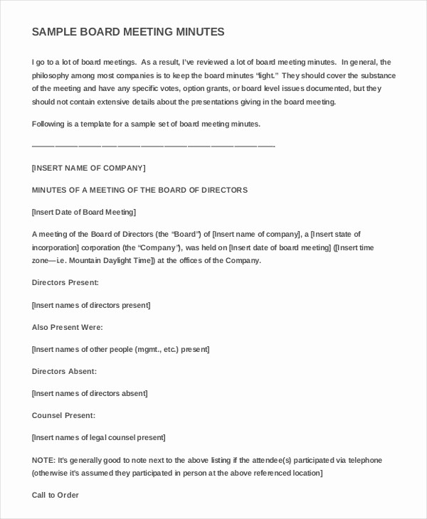 Corporate Board Meeting Minutes Template Best Of 22 Business Minutes Templates – Free Sample Example