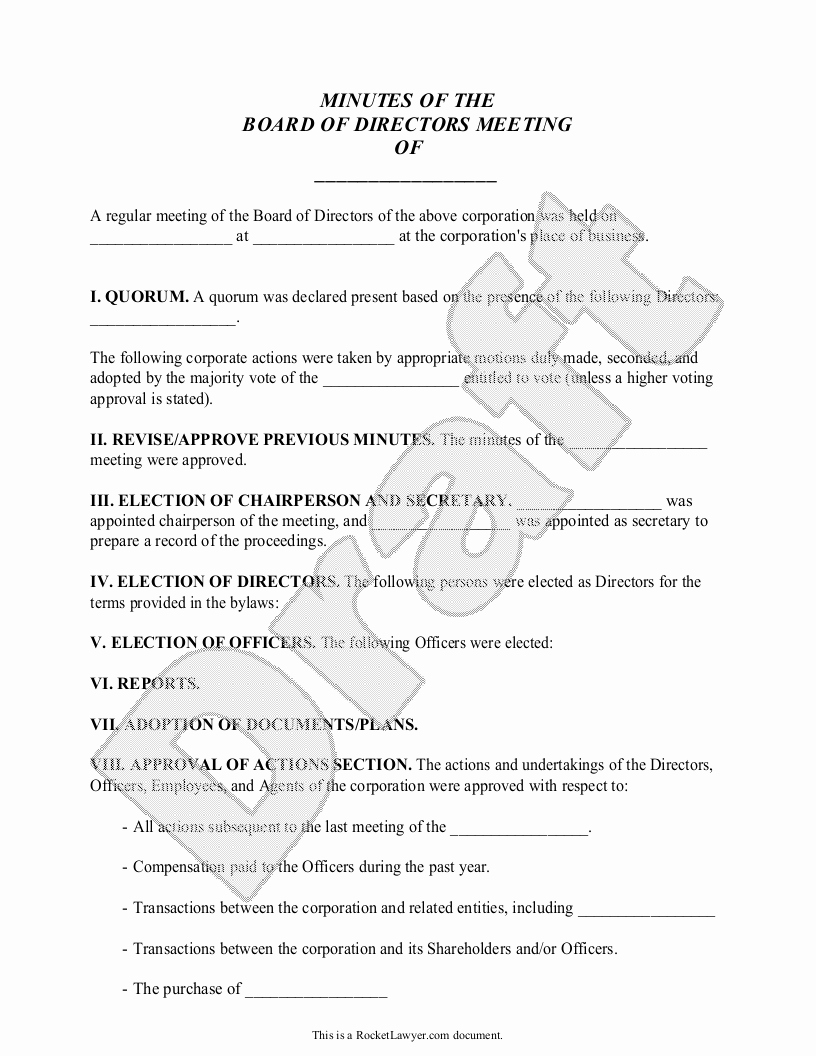 Corporate Board Meeting Minutes Template Best Of Sample Corporate Minutes form Template