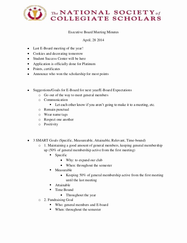 Corporate Board Meeting Minutes Template Elegant Executive Board Meeting Minutes 4 28 14