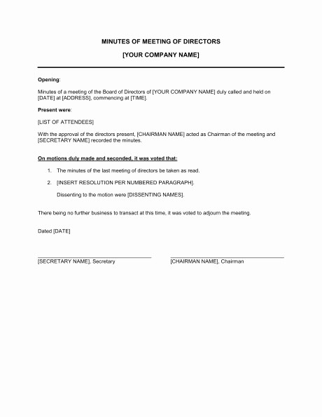 Corporate Board Meeting Minutes Template Lovely Board Directors Meeting Minutes Template Doc