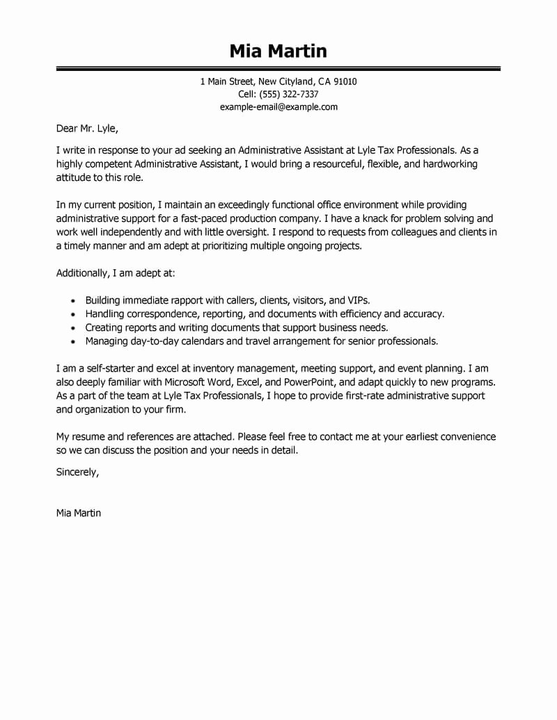 Cover Letter for Office Work Awesome Best Administrative assistant Cover Letter Examples