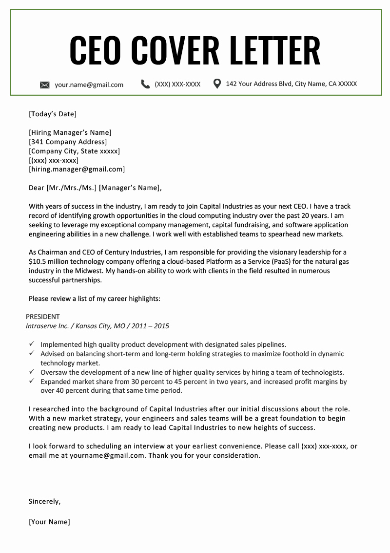 Cover Letter Of A Resume Best Of Executive Cover Letter Examples Ceo Cio Cto