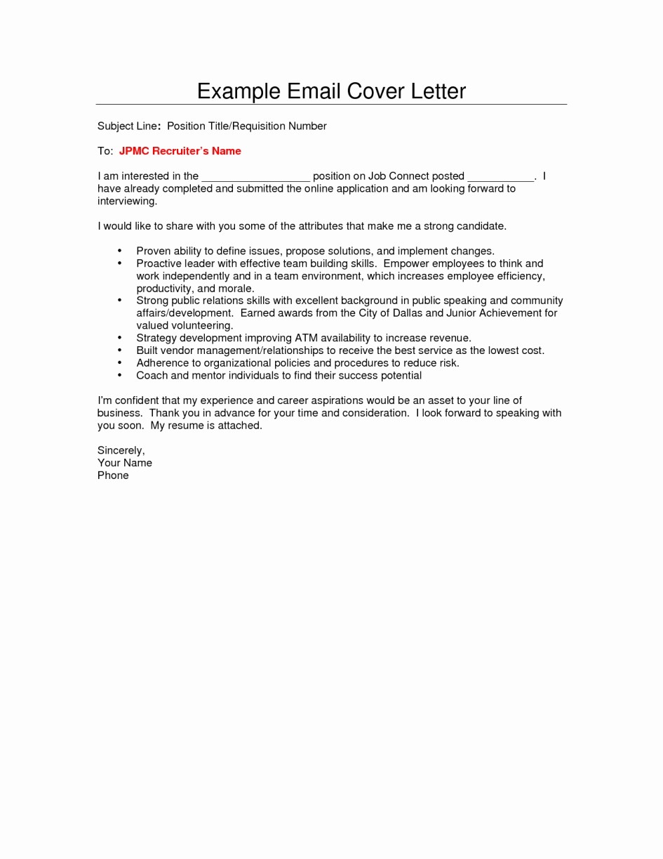Cover Letter to A Resume Lovely Cover Letter Email Sample Template