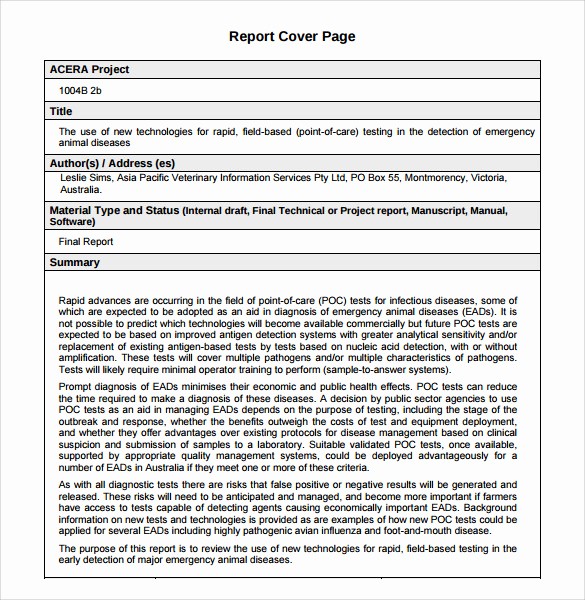 Cover Page for A Report Best Of 8 Sample Report Cover Pages