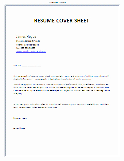 Cover Sheet Template for Resume Fresh Cover Page Template