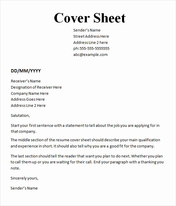Cover Sheet Template for Resume New 10 Cover Sheet Templates