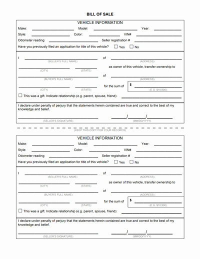 Create A Bill Of Sale Unique Vehicle Bill Of Sale form Free Download Edit Fill