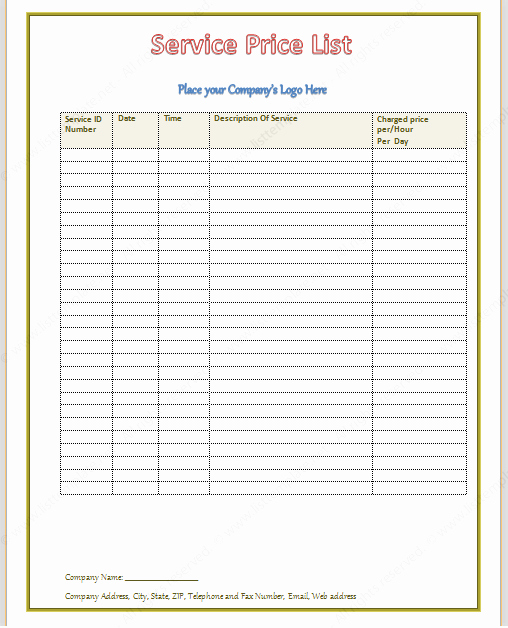 Create A Price List Template Best Of Free Printable Price List Templates