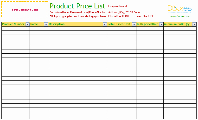 Create A Price List Template Elegant Product Price List Template Standard Dotxes