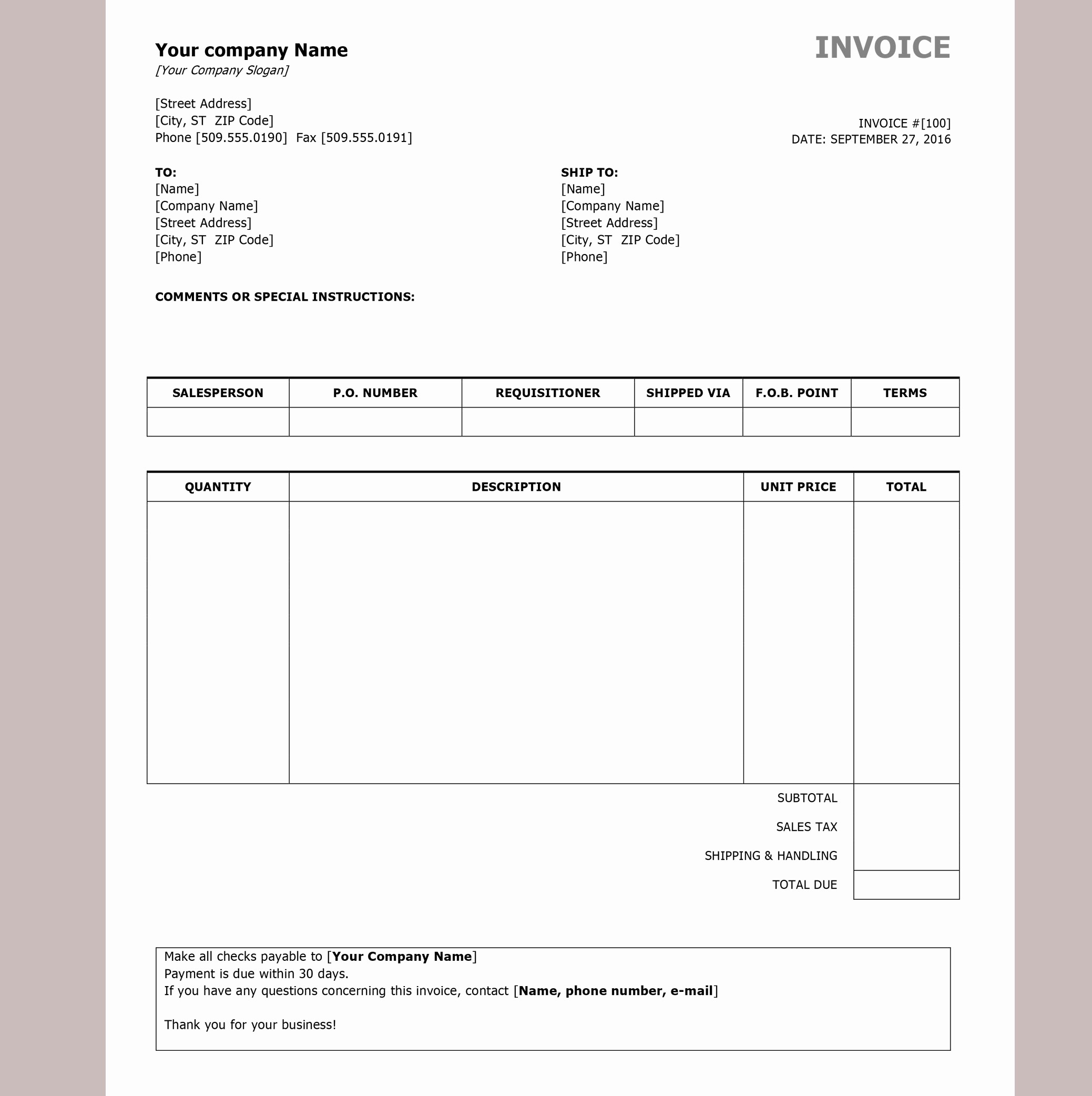 Create Invoice Template In Word Unique Create An Invoice In Microsoft Word