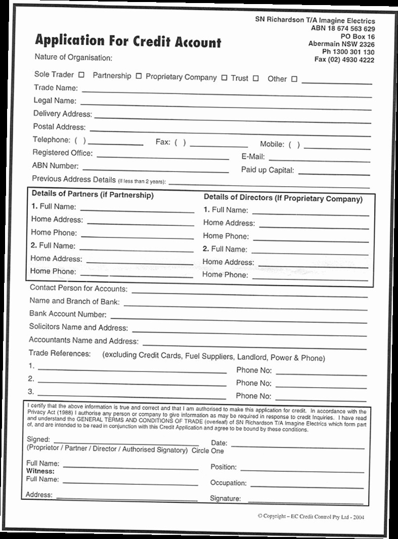 Credit Application form for Business Beautiful Business Credit Application form Pdf