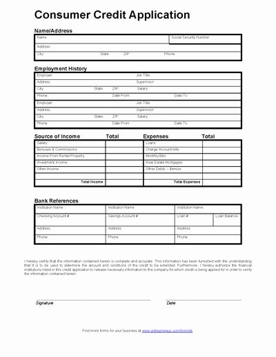 Credit Application form for Business Lovely Consumer Credit Application form
