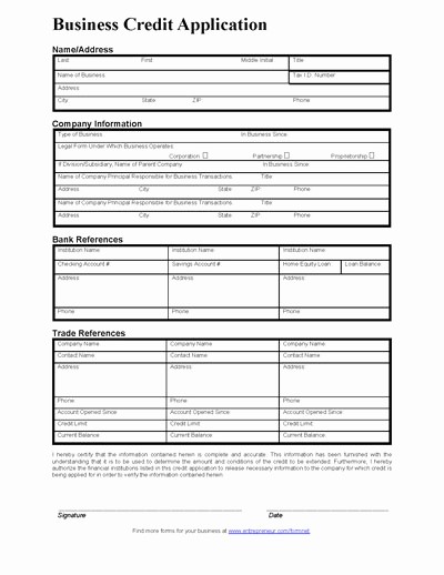 Credit Application form for Business Unique Free Printable Business Credit Application form form Generic