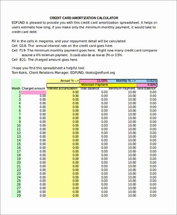 Credit Card Payment Excel Template Fresh 7 Amortization Table Samples In Excel