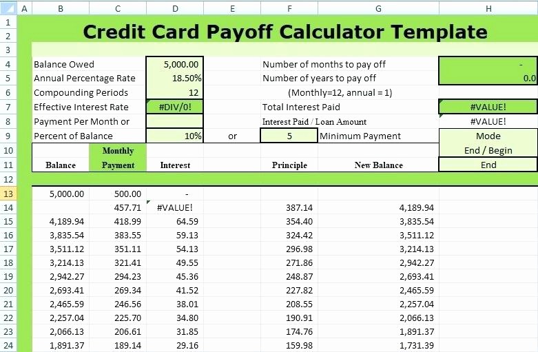 Credit Card Payment Excel Template Fresh Credit Card Template Excel Debt Calculator Spreadsheet