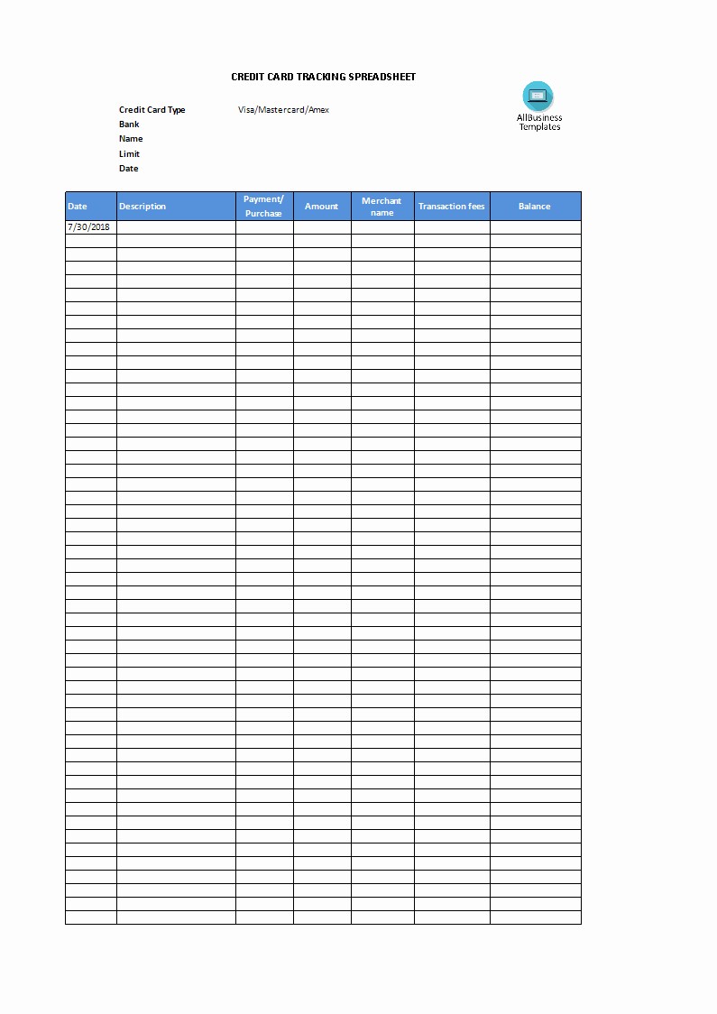 credit card payment tracking spreadsheet