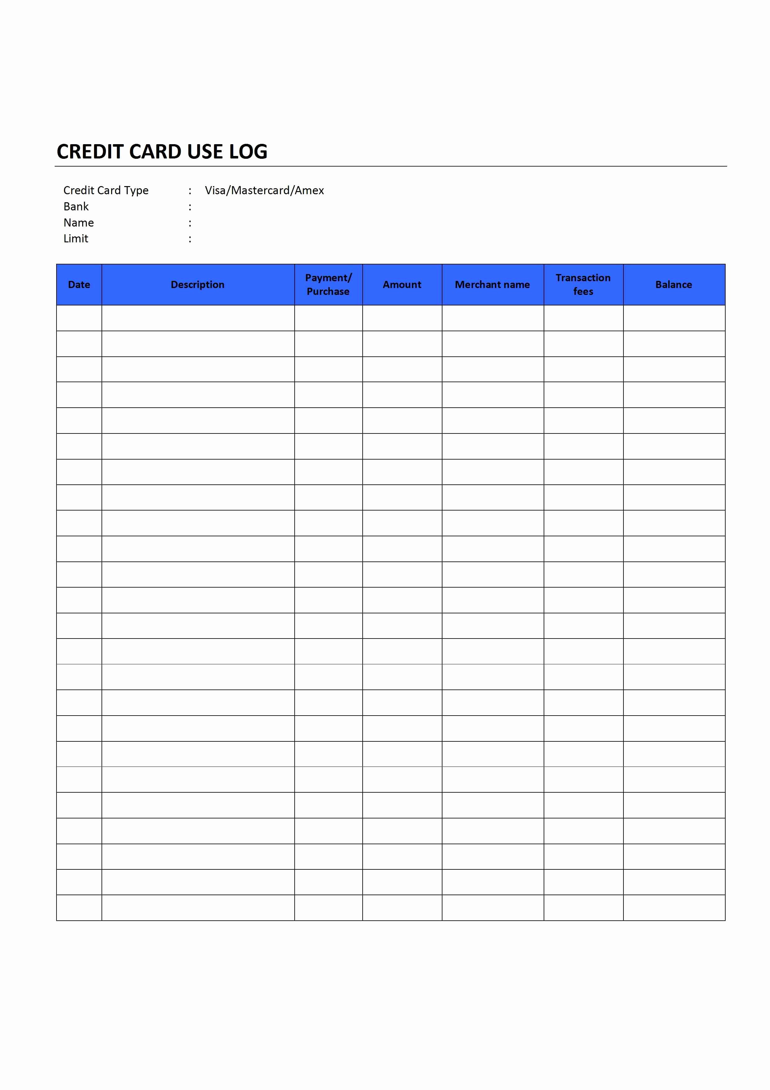 Credit Card Sign Out Sheet Best Of Credit Card Use Log