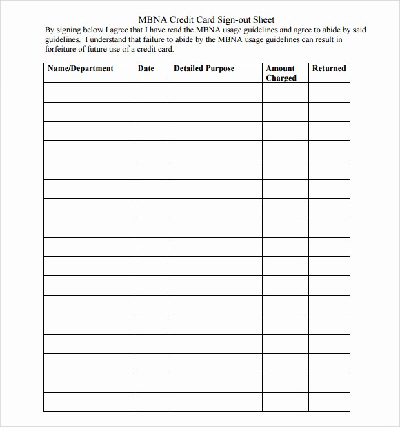 Credit Card Sign Out Sheet Elegant 13 Sign Out Sheet Templates – Pdf Word Excel