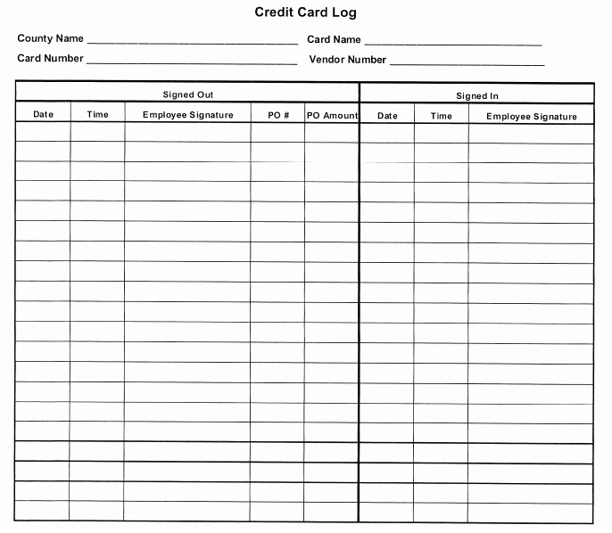 Credit Card Sign Out Sheet Unique 4 Credit Card Log Templates – Word Templates