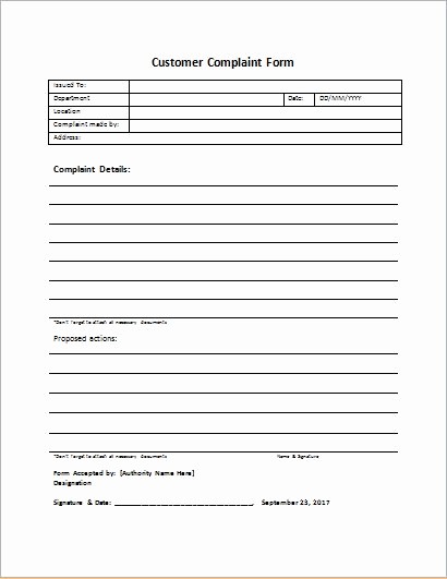 Customer Complaint Template for Excel Best Of Customer Plaint form Templates