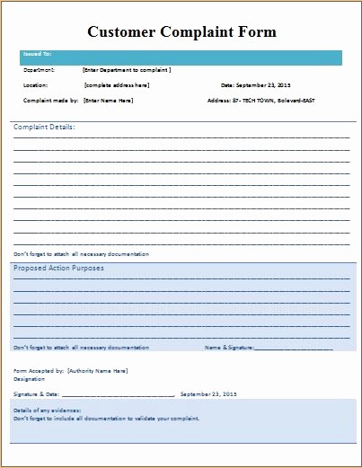 Customer Complaint Template for Excel Best Of Ms Word Consumer or Customer Plaint form Template