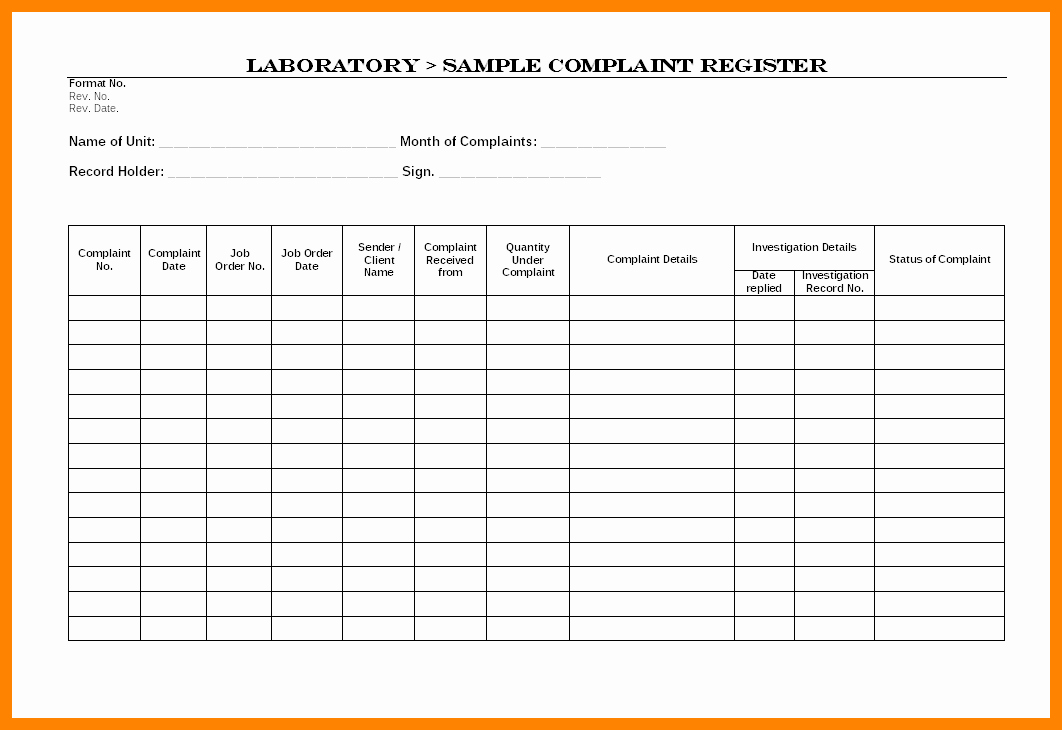 Customer Complaint Template for Excel Fresh Plaints Register Template Excel How to Keep A Customer