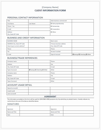 Customer Contact Information form Template Beautiful Client Information form Template for Word