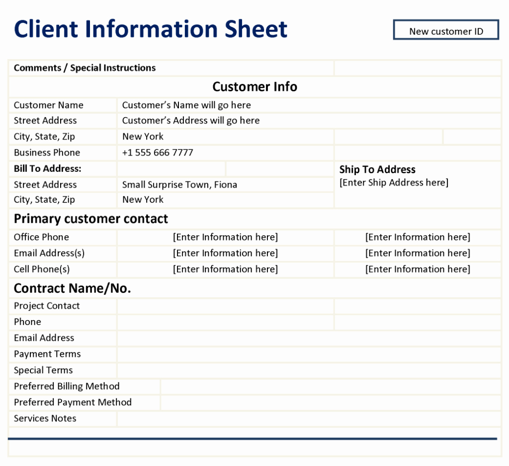 Customer Contact Information form Template Inspirational Client Information Sheet Template