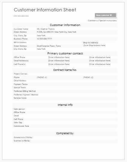 Customer Contact Information form Template Inspirational New Customer Information Sheets for Ms Word