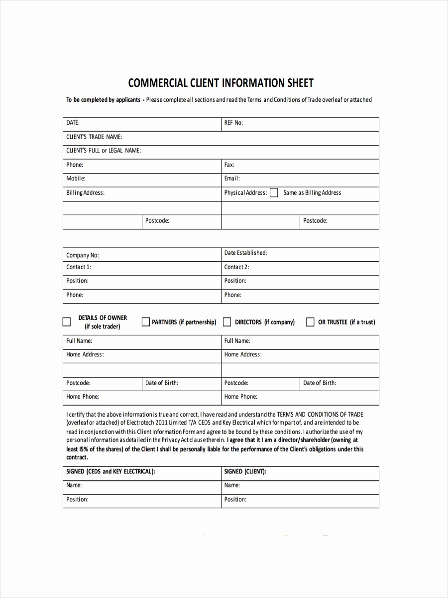 Customer Contact Information form Template Unique 13 Examples Of Client Information Sheets