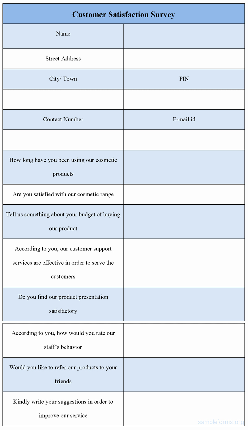Customer Satisfaction Survey Template Free Unique Customer Satisfaction Survey form Sample forms