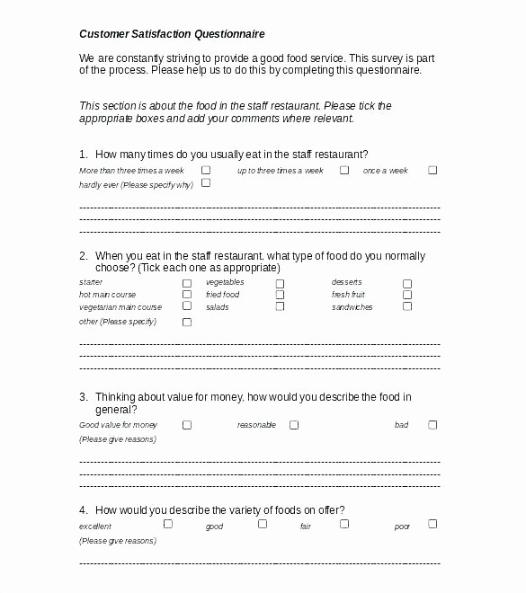 Customer Satisfaction Survey Template Word Inspirational Restaurant Survey Template Food Questions Cafeteria