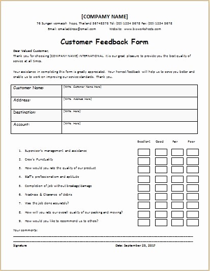 Customer Satisfaction Survey Template Word Luxury Customer Feedback form Templates