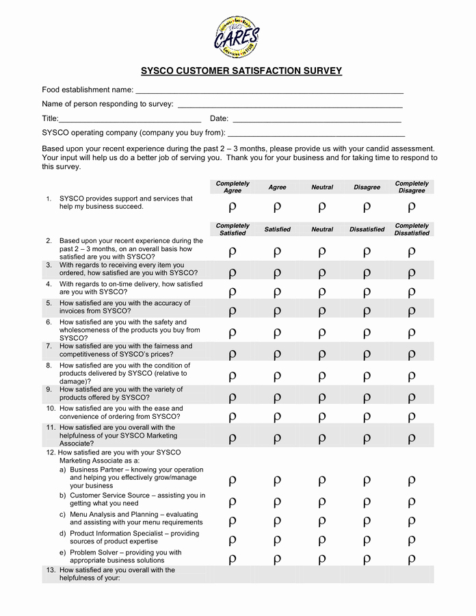 Customer Satisfaction Survey Template Word Luxury Sysco Customer Satisfaction Survey form In Word and Pdf