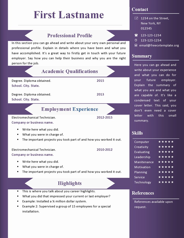 Cv format Samples In Word Unique Free Cv Resume Templates 360 to 366 – Free Cv Template