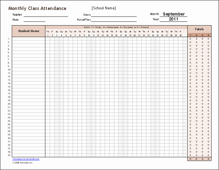 Daily attendance Sheet In Excel Awesome 9 Monthly attendance Sheet Templates Excel Templates