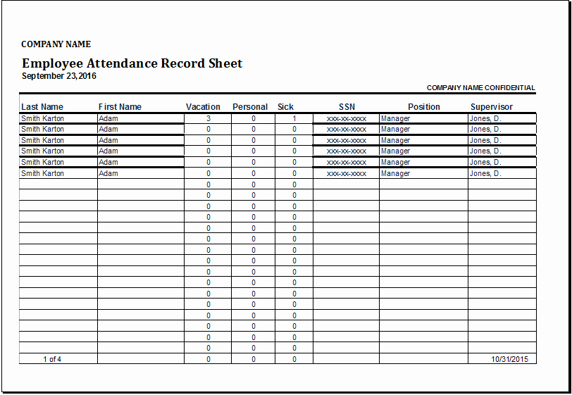 Daily attendance Sheet In Excel New Simple Employee attendance Record Sheet Template with