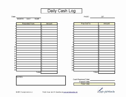 Daily Cash Report Template Excel Elegant Daily Cash Log Sheet Printable Cash form for Financial