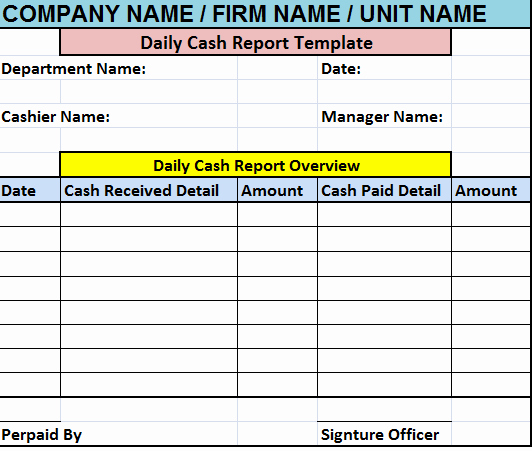 Daily Cash Report Template Excel Elegant Daily Report Templates – Excel Word Templates