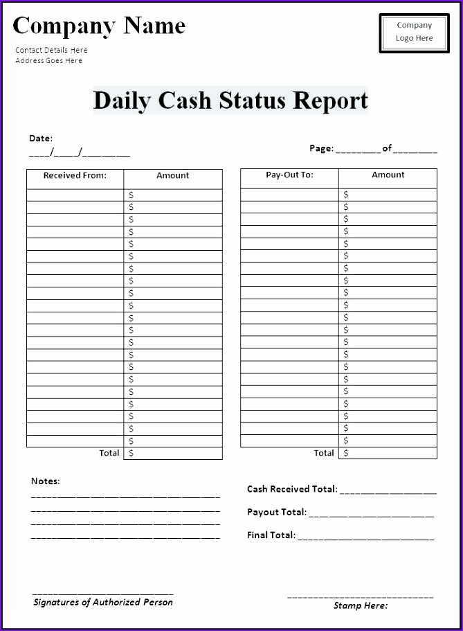 Daily Cash Report Template Excel Fresh Daily Cash Report Daily Cash Flow Template Hewrho Elegant