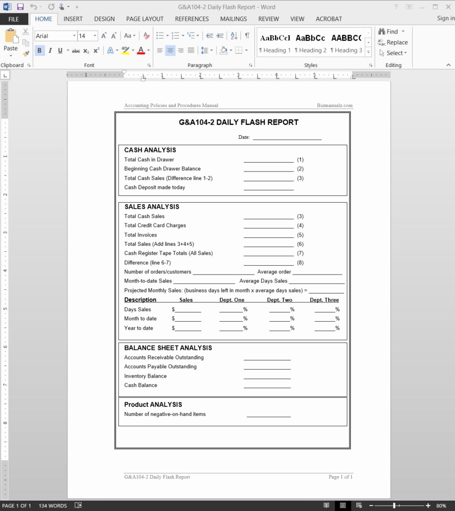 Daily Cash Report Template Excel Luxury Daily Flash Report Template