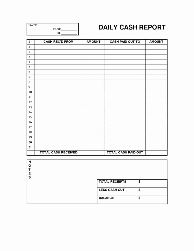 Daily Cash Report Template Excel New Cash Log Out