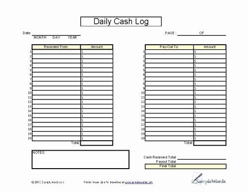 Daily Cash Report Template Excel New Daily Cash Log Sheet Printable Cash form for Financial