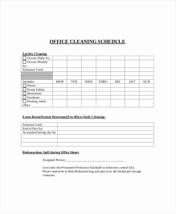 Daily Cleaning Checklist for Office Beautiful Fice Cleaning Schedule Template 10 Free Word Pdf