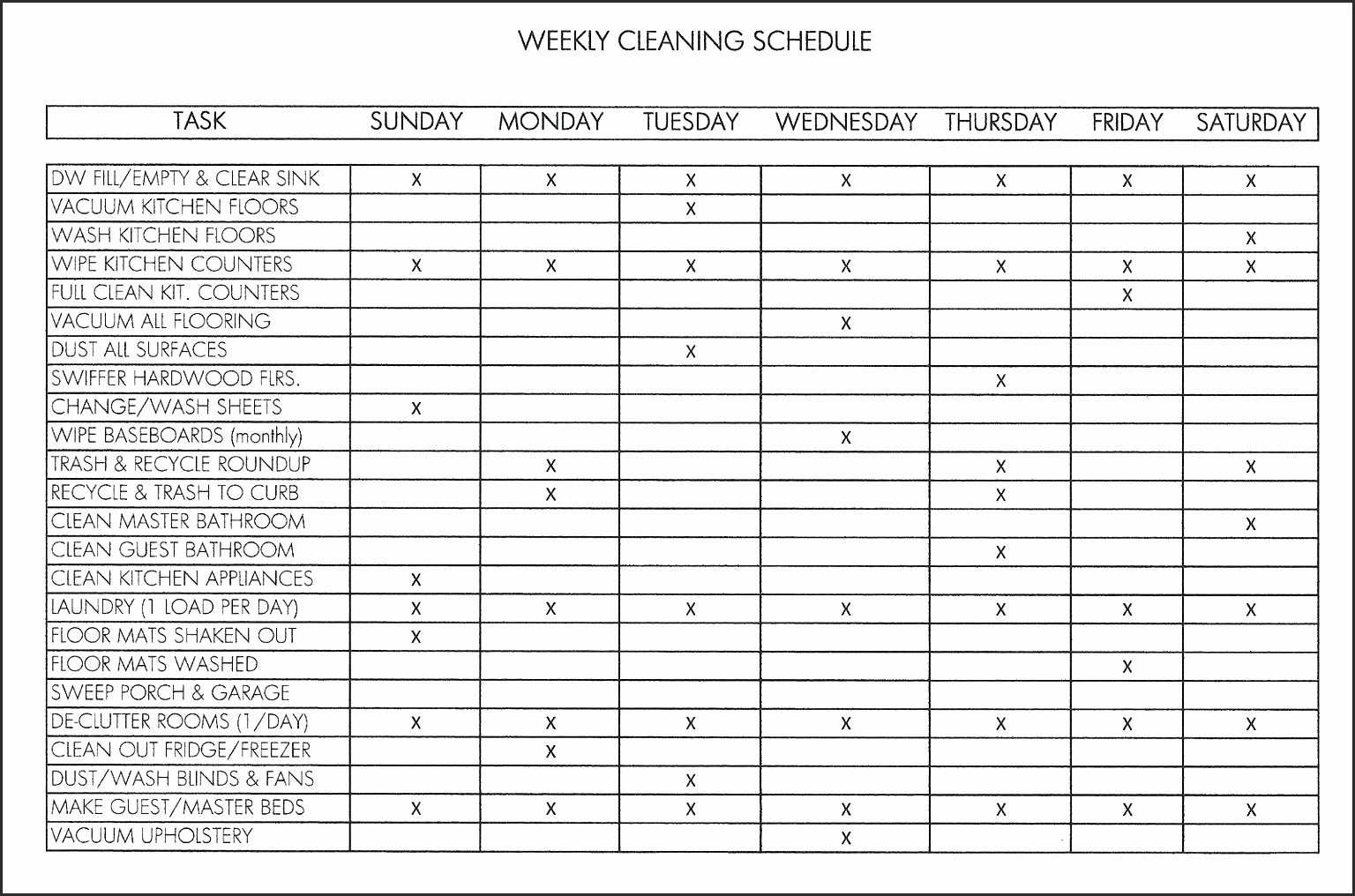 Daily Cleaning Checklist for Office Elegant Template Daily House Cleaning Schedule Template