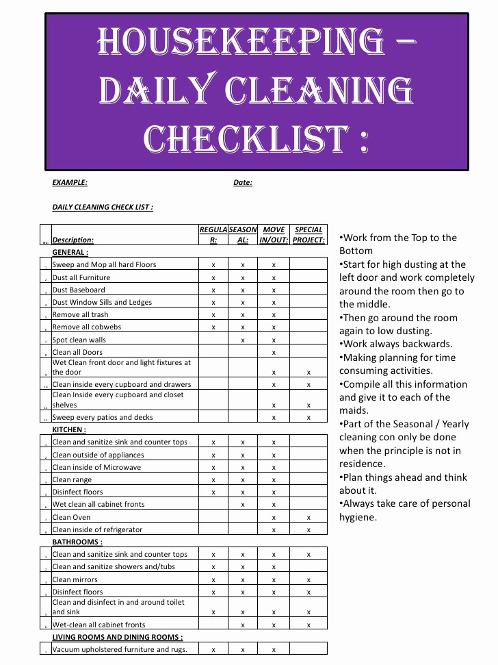 Daily Cleaning Checklist for Office Fresh assignment Nicolaas Van Wyk